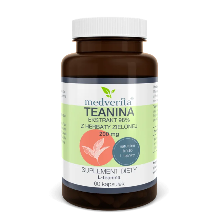 TEANINA 60 Kaps 200mg Medverita - ekstrakt z zielonej herbaty 98% L-teaniny