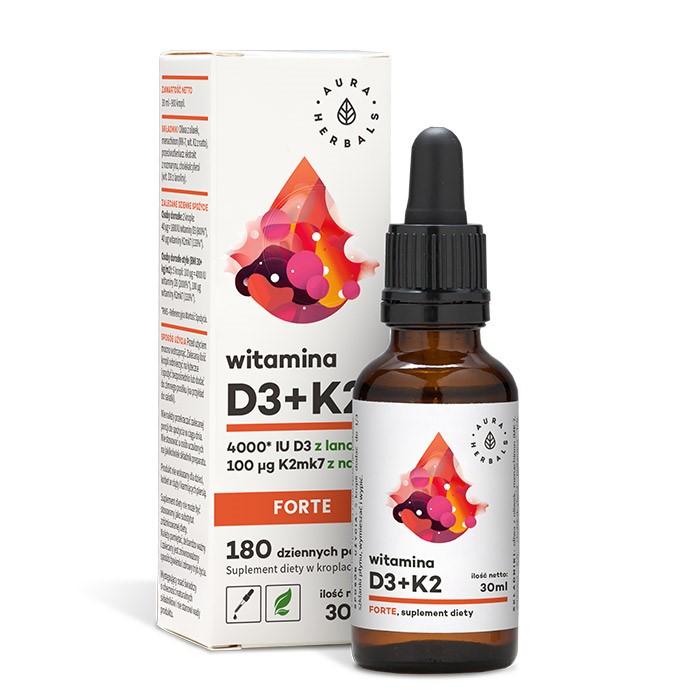 Witamina D3 4000IU + K2 100IU Krople 30 ml Aura Herbals