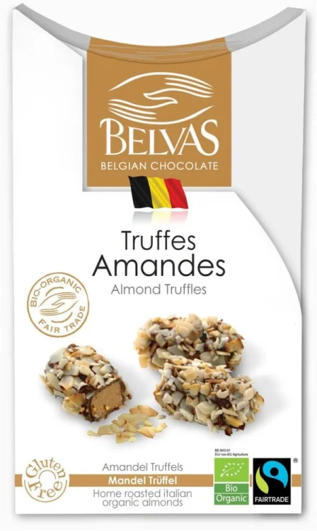 CZEKOLADKI BELGIJSKIE Trufle z migdałami Fair Trade Bezglutenowe BIO 100 g - Belvas