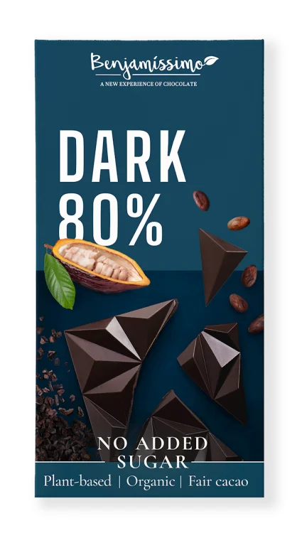 CZEKOLADA GORZKA 80 % BIO 60 g - Benjamissimo beglutenowa, bez dodatku cukru