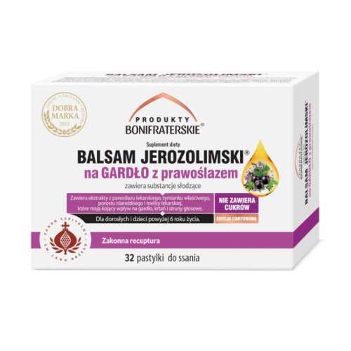 BALSAM JEROZOLIMSKI z prawoślazem Pastylki do ssania 32 szt Produkty Bonifraterskie