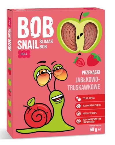 Przekąska ROLL JABŁKO - TRUSKAWKA Bez dodatków cukrów bezglutenowa 60 g - Bob Snail
