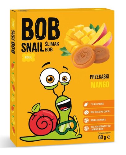 Przekąska ROLL MANGO Bez dodatku cukrów bezglutenowa 60 g - Bob Snail