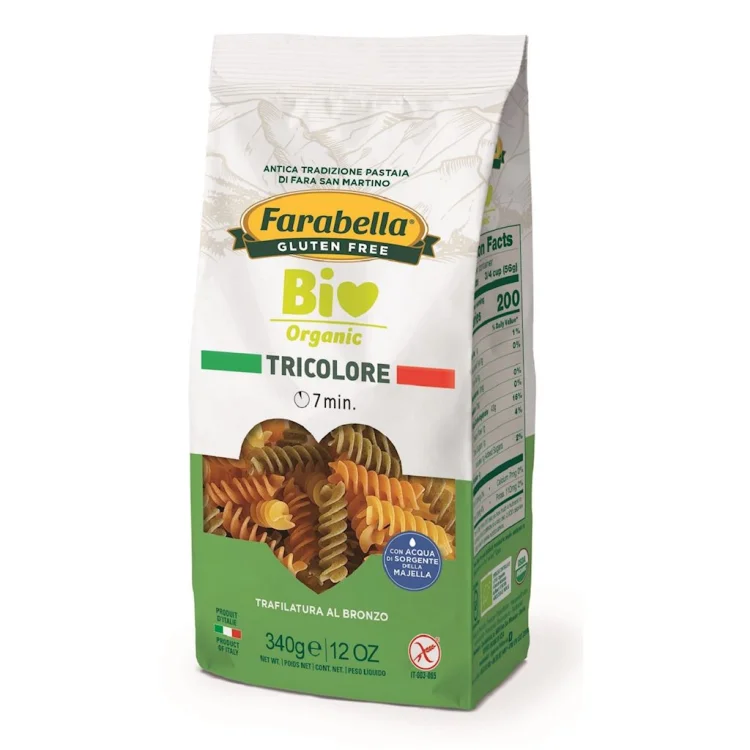 MAKARON KUKURYDZIANO - RYŻOWY TRÓJKOLOROWY ŚWIDERKI Bezglutenowy BIO 340 g - Farabella