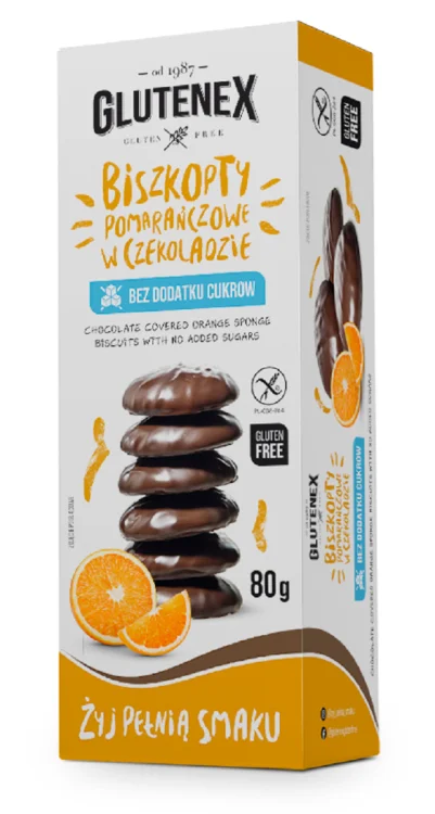 BISZKOPTY POMARAŃCZOWE w czekoladzie bez dodatku cukrów bezglutenowe 80 g - Glutenex