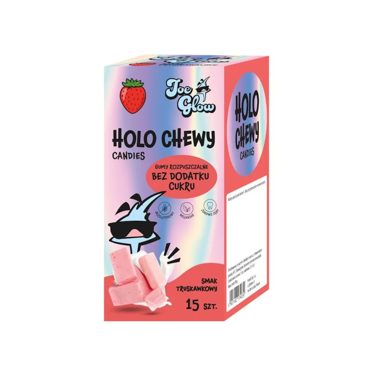 GUMY ROZPUSZCZALNE O SMAKU TRUSKAWKOWYM Bez dodatku cukrów Bezglutenowe 5 szt. 90 g - Joe Glow
