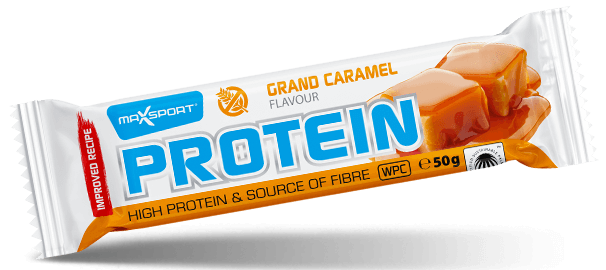 Baton PROTEINOWY O SMAKU KARMELOWYM W POLEWIE KAKAOWEJ bezglutenowy 50 g - Maxsport