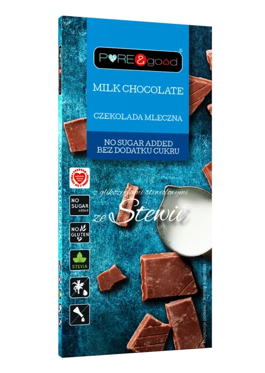 CZEKOLADA MLECZNA ze stewią bez dodatku cukru bezglutenowa 100 g - Pure&Good