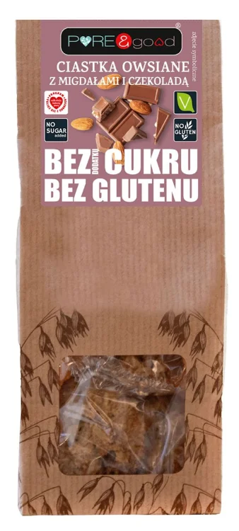 Ciastka owsiane z MIGDAŁAMI I CZEKOLADĄ 150 g - Pure&Good bez dodatku cukru