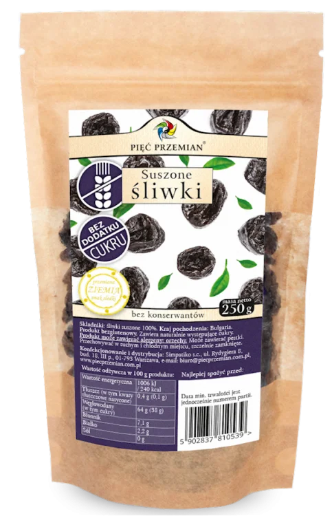 ŚLIWKI suszone bez cukru bezglutenowe 250 g Pięć Przemian
