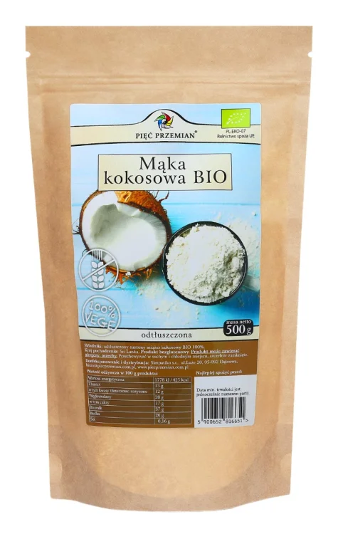 Mąka kokosowa BIO odtłuszczona 500 g Pięć Przemian