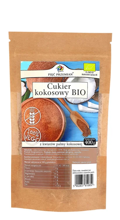 CUKIER KOKOSOWY BIO 400g Pięć Przemian