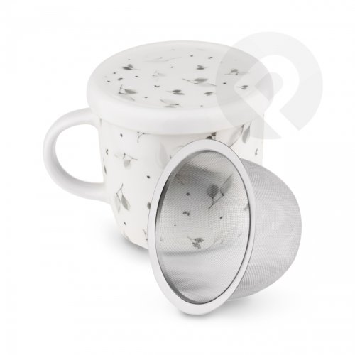 KUBEK CERAMICZNY z nierdzewnym zaparzaczem - listki 320ml Polka