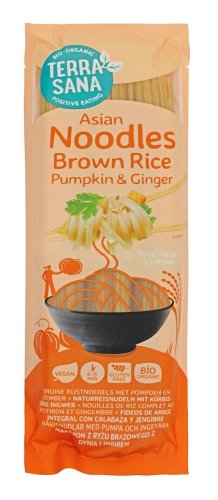 MAKARON RYŻOWY RAZOWY Z DYNIĄ I IMBIREM NOODLE SPAGHETTI Bezglutenowy BIO 250 g - Terrasana