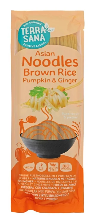 MAKARON RYŻOWY RAZOWY Z DYNIĄ I IMBIREM NOODLE SPAGHETTI Bezglutenowy BIO 250 g - Terrasana