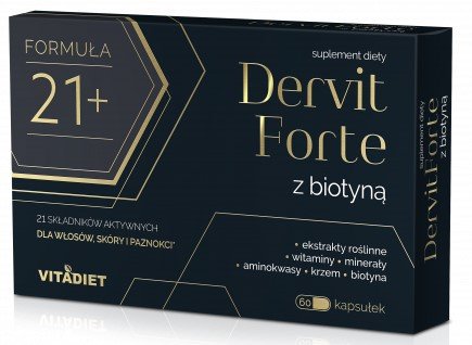 DERVIT Forte z Biotyną 60 Kaps. Vitadiet Na włosy