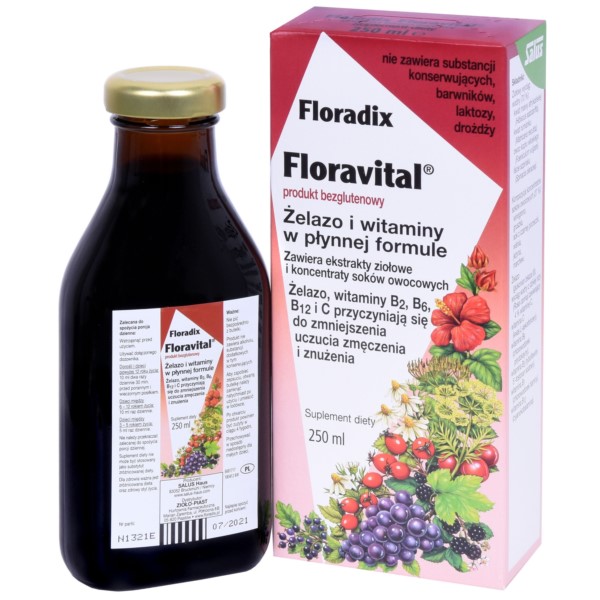 FLORAVITAL (ŻELAZO I WITAMINY) 250 ml Zioło-Past Floradix produkt bezglutenowy