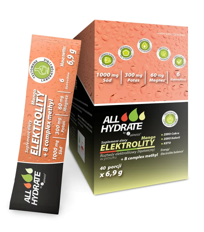 STICK MANGO + B COMPLEX 40 saszetek Elektrolity ALLHydrate- Medicaline, Aliness