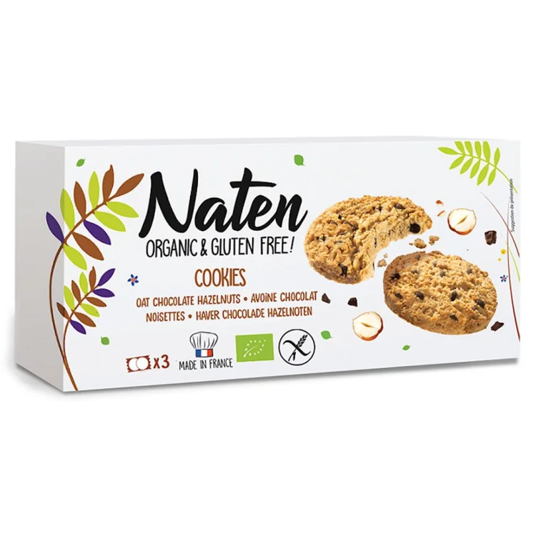 CIASTKA OWSIANE z czekoladą i orzechami laskowymi bezglutenowe BIO 120 g - Naten