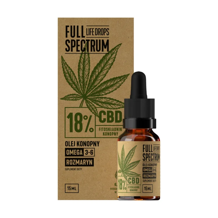 Full Spectrum Life Drops Olej konopny 18% CBD 15 ml Cosma Cannabis