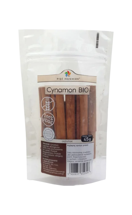 CYNAMON CEJLOŃSKI kora  BIO 45 g - Pięć Przemian bez glutenu